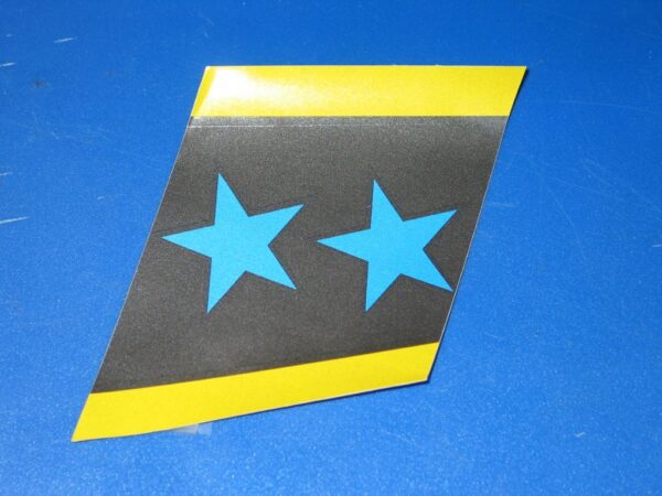 Two After Burner Star Stickers - Left Side on a blue surface.