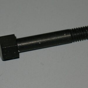 Close-up of a black hex bolt with threaded end.