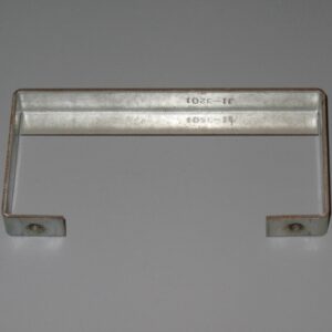 Metal bracket with engraved text and holes at each end for mounting.