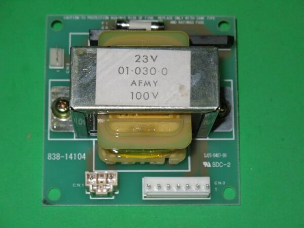 A 838-14104 Power supply board, Pod Racer with a label on it.