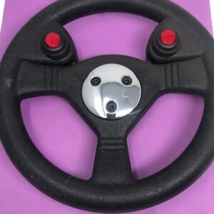 A black steering wheel, 2 button with phone jack port hub.