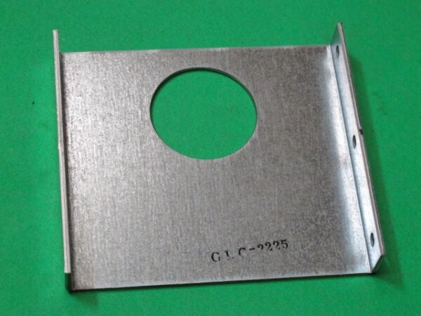 A metal Bracket, Side with a hole in it.