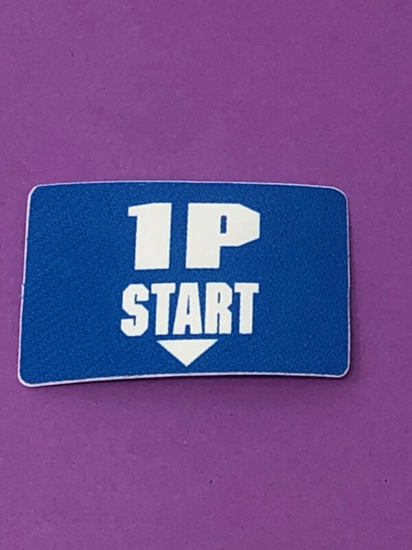 A blue sticker with the word 1 Player Start on it.