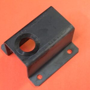 A black metal Bearing Bracket on a red background.