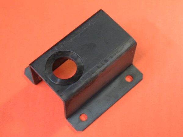 A black metal Bearing Bracket on a red background.