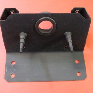 A black metal Brake Pully with two holes on it.