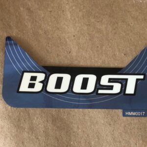 A blue Boost sticker with the word boost on it.