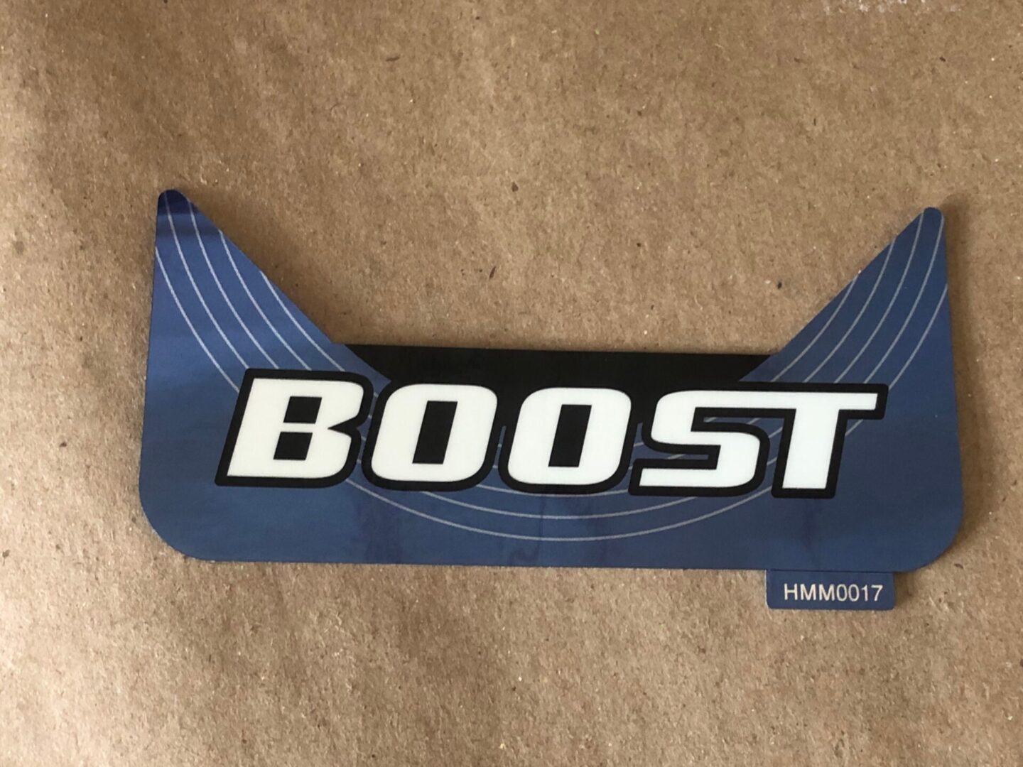 A blue Boost sticker with the word boost on it.