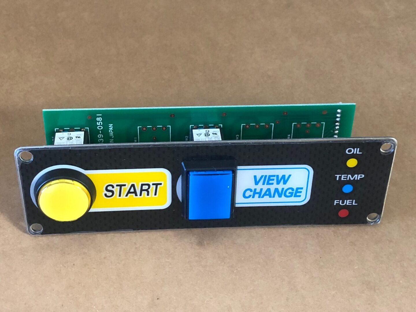 A Virtual Button Assembly, Twin Cabinet with the words start and view change on it.