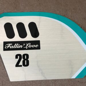 A decal with the word falling love 28 on it.