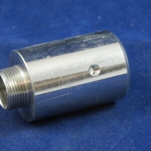 A stainless steel Tube Socket fitting on a blue background.