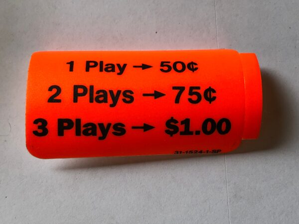 A bottle with a price on it that says one play, five plays, and ten plays.