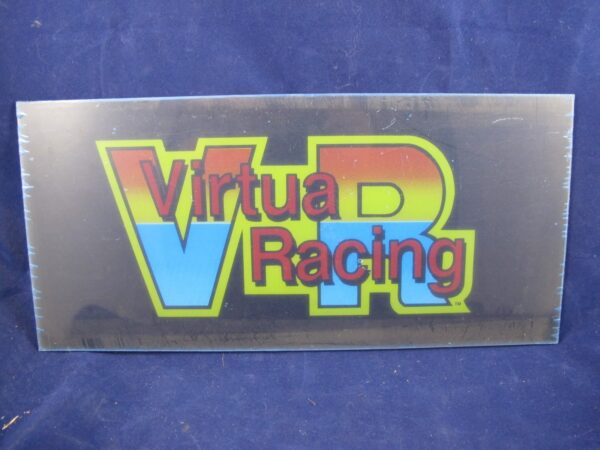 A sign with the Virtua Racing Marquee for upright seat back on it.