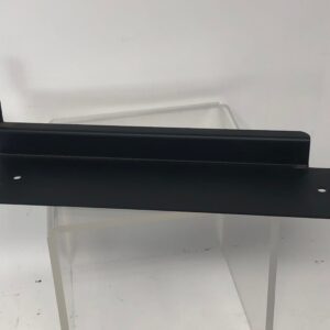 A black plastic Bracket, Control Panel & Cabinet, Left on a clear stand.