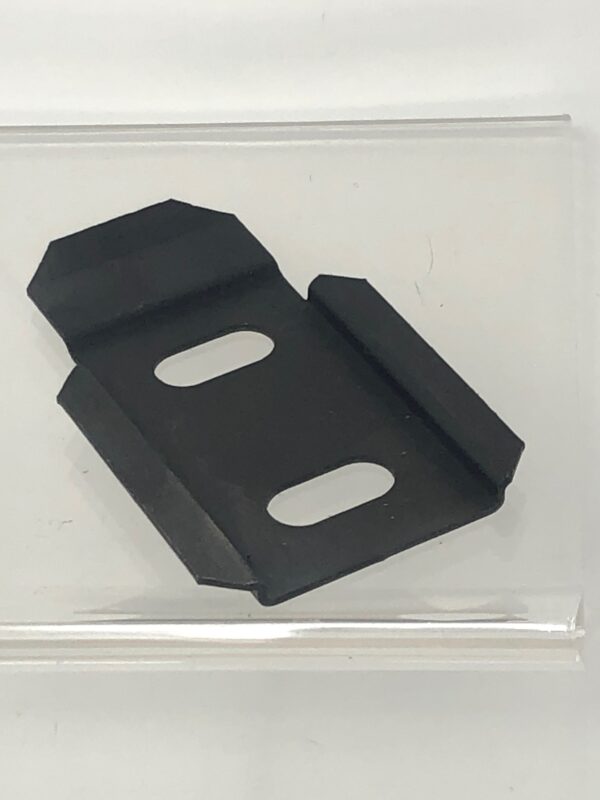 A black plastic Hook Bracket on a clear surface.