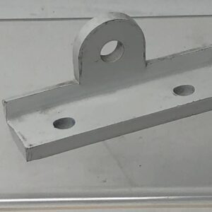 A white CTA Bracket Latch with holes in it, 90 degree bend.