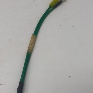 A green and black Wire Harness Ground, for electrical cable.