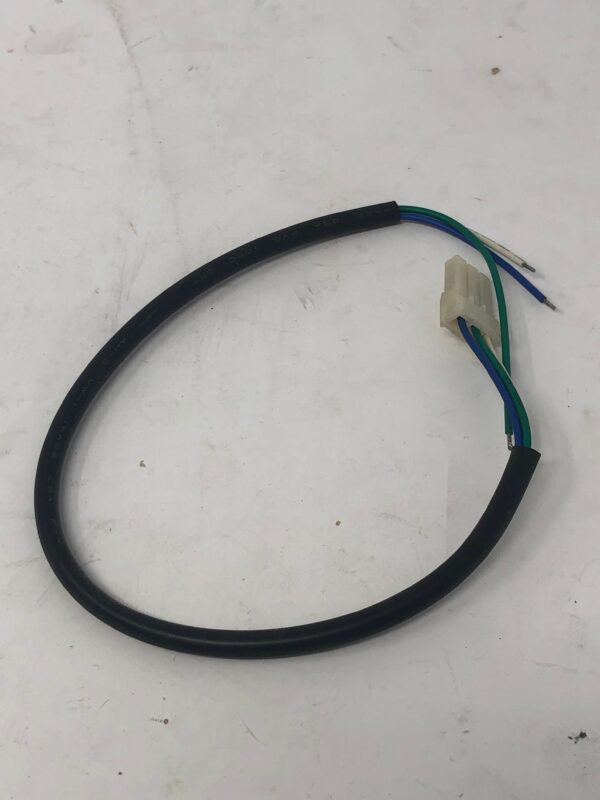 A black wire harness with two wires on it.