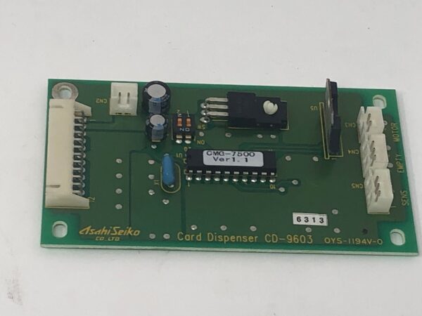 A Card Dispenser PCB on a white surface.