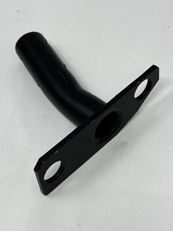 A black plastic weldment fitting on a white surface.