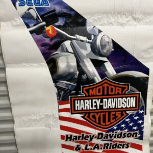 Harley-Davidson motorcycle graphic on fabric with SEGA logo.